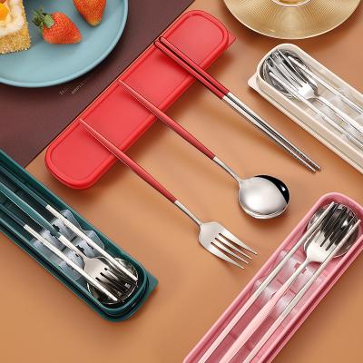 China Stocked Korean Portuguese Style Stainless Steel Portable Cutlery Set Travel Spoon Fork Chopsticks 3 Pieces Flatware Set for sale