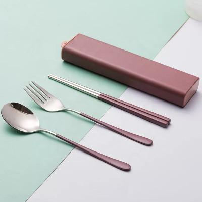 China Eco-friendly Reusable Portable Korean Stocked 304 Stainless Steel Cutlery Set Spoon Fork Chopsticks Style for sale