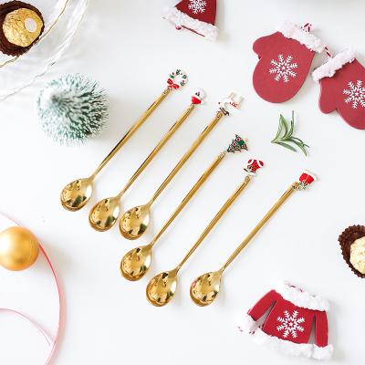 China Stocked Christmas Gift Set 304 Stainless Steel Teaspoon Handle With Christmas Decoration Stir Spoon Set 6 Pieces for sale