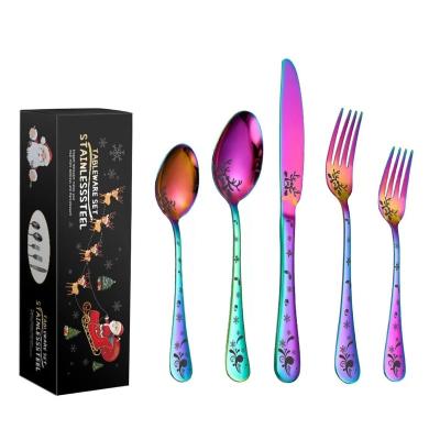 China 2021 New ArrivalManufacturers Stocked Creative Design Stainless Steel Titanium Plated 20 Pieces Cutlery Set Christmas Gift Set for sale