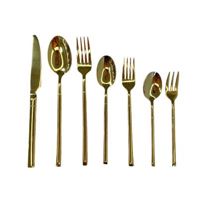 China Stocked Luxury Royal Wedding Flatware Set Gold Stainless Steel Cutlery Set 7 Pieces Dinnerware Set Restaurant for sale