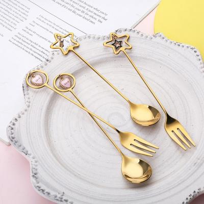 China Gold Plated Fork Pendant Heart Shaped Fancy Star Shaped Pendant Viable Style Decoration Tea Spoon Fruit Fork Teaspoon Small for sale