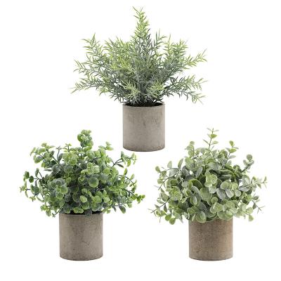 China Morden CYKI's Luxury Faux Plastic Green Rosemary Plant Mini Potted Artificial Eucalyptus Plants for Home Decor for sale