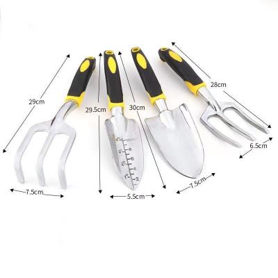 China Modern 4 Pieces Garden Tool Kit Made in Aluminum Alloy Flower Kits Trowel Tweezer Rake Fork for sale