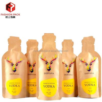 China Custom Shape Mylar Bag Vodka Wine Packaging Moisture Proof Stand Up Pouch Kraft Paper Bag Packing Liquid Bag for sale