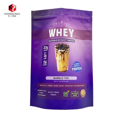 China Custom Zipper Moisture Proof Stand Up Pouch Food Grade Aluminum Foil Packaging Whey Protein Powder Bag for sale