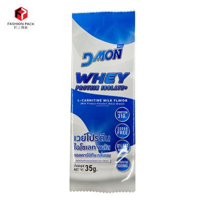 China Small Pouch Sample Whey Protein Powder Pouch Custom Aluminum Foil Packaging Pure Back Seal Bag for sale