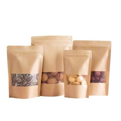 China Moisture Proof Ready To Ship Resealable Bag Ziplock Nut Fruit Snack Bag Dry Stand Up Pouches Brown Kraft Paper for sale