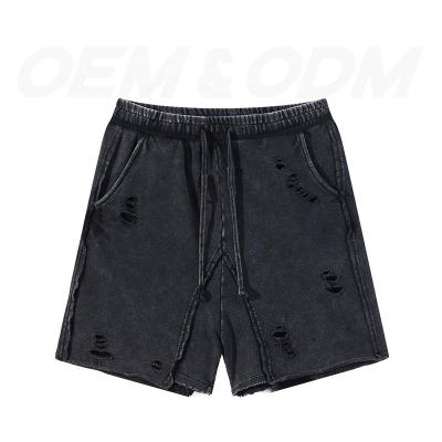 China Anti-Wrinkle Streetwear Mens Summer Shorts Oversized Washed Vintage Ripped Cotton Shorts for sale