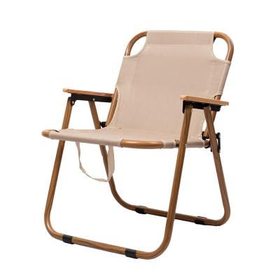 China Custom Logo Outdoor Leisure Beach Chair Portable Wooden Grain Frame Folding Easy-carry Aluminum Camping Chair for sale