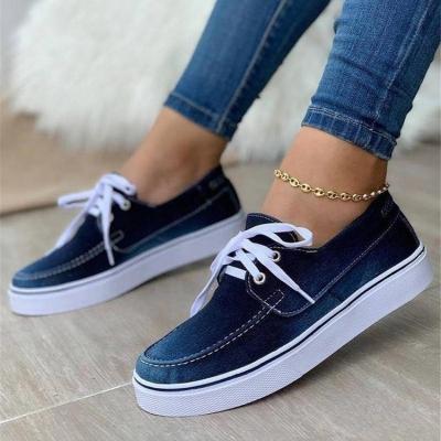 China Round Classic Boutique Shoes Hot Solid Color Styles Women Canvas Shoes Lace Up Flat Walking Slip On Shoes for sale