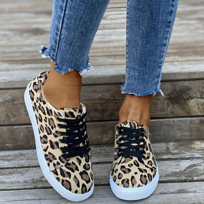 China Latest design fashion round boutique shoes classic outdoor canvas shoes wholesale price leopard flat shoes for sale