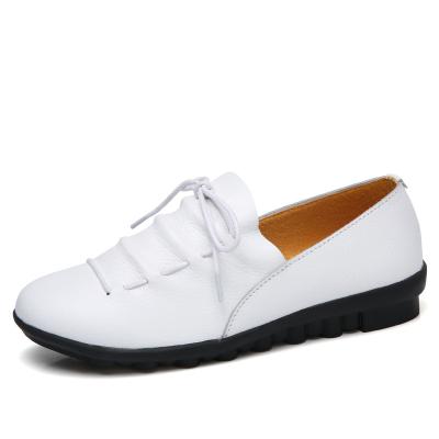 China Newcomer Flat Pleated Genuine Leather Shoes Women's Lace-up Rubber Non-slip Casual Shoes Ladies Shoes for sale