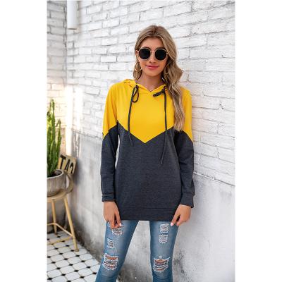 China Latest Design Fashion Women Apparel Breathable High Quality Colorblock Drawstring Long Sleeve Sweatshirts Lady Hoodies for sale