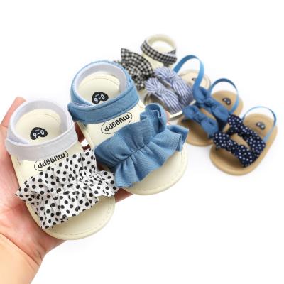 China Low MOQ Cotton Fabric Flat Bowknot Slipper Newborn Summer Baby Sandals For Girl for sale