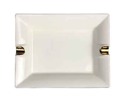 China Custom Wholesale Handmade Rectangle White Cigar Porcelain Stoneware Hotel Office Ash Tray Ceramic Ashtray for sale