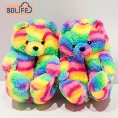 China Fashion Trend Rainbow Teddy Bear Slippers Adult Teddy Bear Slippers Support Slippers for sale