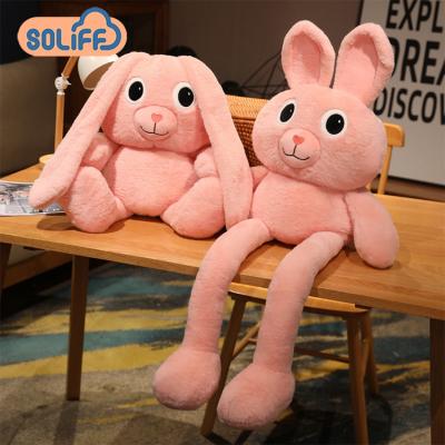 China Children Accompany Rabbit Stuffed Toy Interactive Pink Rabbit Long Leg Ear-Pull Toy Wholesale for sale