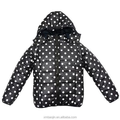 China Girls Winter Jacket Detachable Windproof Polka Dot Printing Customize Coat With Hood For Kids for sale