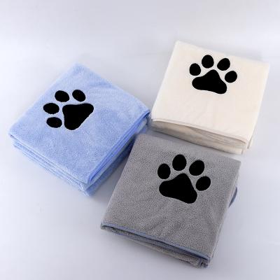 China Sustainable Custom Personal Super Soft Absorbent Paw Embroidered Microfiber Pet Towels for sale