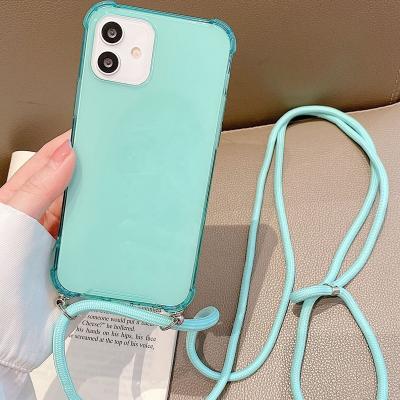 China Eco-friendly TPU-100% Mobile Cover Cell Phone Hanging Smart Case with Lanyard Neck Strap String Cord for Iphone 11 12 13 13PROMAX for sale