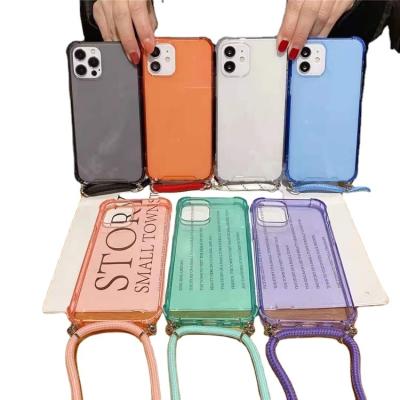 China TPU Thickened And Transparent Design High Quality Tpu Phone Case With Lanyard 2021 Hot Selling Colorful for sale