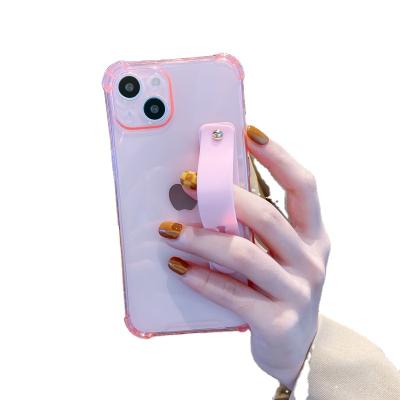 China Shockproof Wrist Strap Phone Case Fluorescent Color Clear Soft Case Applicable To For iPhone 12PROMAX XS XR 11 for sale