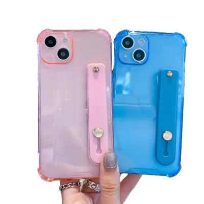 China Shockproof Wrist Strap Phone Case Fluorescent Color Clear Soft Case Applicable To For iPhone 7G 11 XSMAX XR for sale