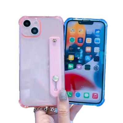 China Shockproof Wrist Strap Phone Case Fluorescent Color Clear Soft Case Applicable To For iPhone 11 12 13PROMAX 13 for sale