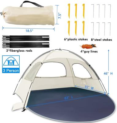 China Portable Outdoor Entertainment Sun Shade Anti-UV Shelter for 3 Person Tent and Expandable Floor with 3 Mesh Windows Plus Ventilation with Carry Bag for sale