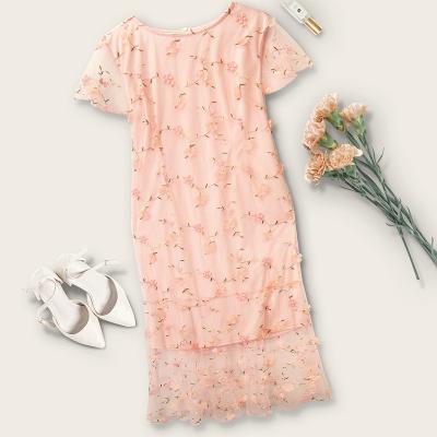 China Anti-wrinkle Amazon plus size women's 2020 summer new light flower lace three-dimensional dress for sale