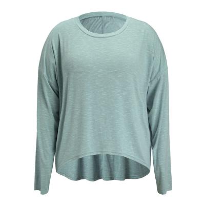 China Breathable Amazon Europe And The United States Plus Size Women's Classic Knit Abbreviated Solid Color After Long Sleeve Top for sale