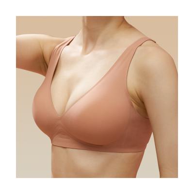 China Factory Made QUICK DRY No Steel Ring Ladies Bra Deep V Bra One Piece Underwear For Women for sale