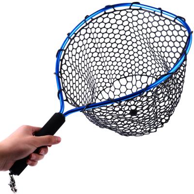 China Monofilament Sougayilang Fly Fishing Net Mesh Soft Rubber Red Landing Trout Net Hook Lanyard Rope Magnetic Buckle Fishing Tackle for sale