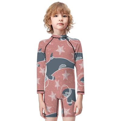 China One Piece Boy Logo Breathable High Neck Breathable Long Sleeve Print OEM Kids Children Luxury Custom Swimwear for sale