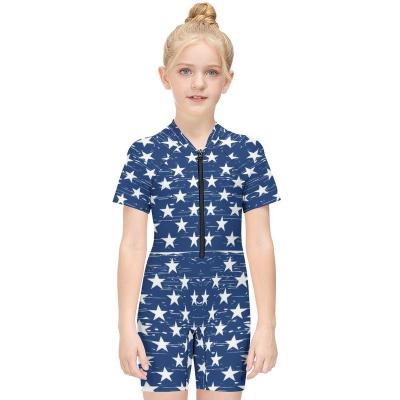 China Kids Breathable Short Sleeve Zipper Print Factory Price One Piece Swimwear for sale