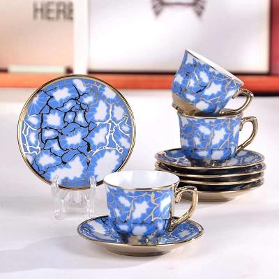 China Viable Wholesale Gold Plated Gold Cups And Saucers Arabic Tea Cup Set Ceramic Coffee Cup Saucer Set for sale