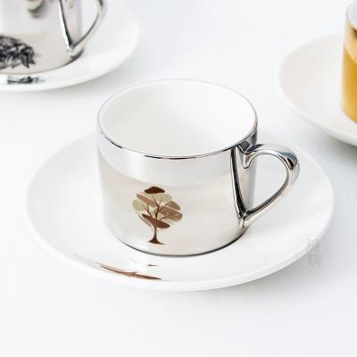 China 8oz 200ml Reflection Mirror Eco-Friendly Custom Unique Coffee Mug With Saucer Fine Bone China Coffee Cups for sale