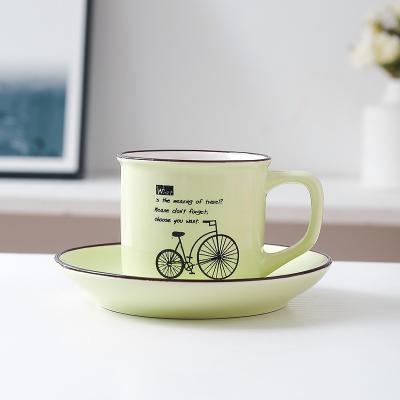 China Viable Wholesale European Ceramic Style Color Printing Design Coffee Mug Cup And Saucer Set for sale