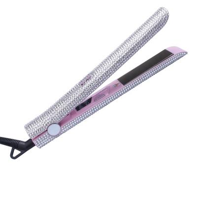 China 470 Degree Bling Diamond Ceramic Or Titanium Hair Straightener Commercial Hair Straightener Crystal Pink for sale