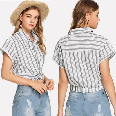 China Blusa del diseño de la raya de 2019 mujeres de la moda con el cuello de la camisa en venta