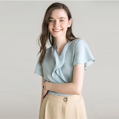 China V Neck Short Sleeve Summer Blouse for sale