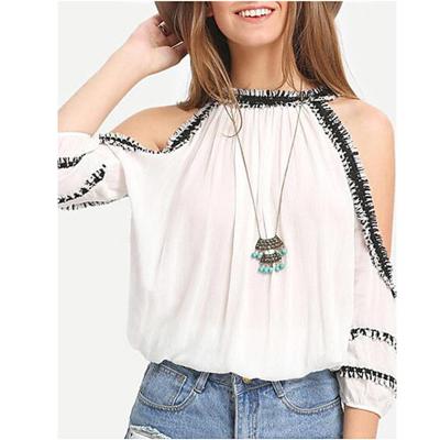 China Stylish Chiffon Women Blouse With Cold Shoulder for sale