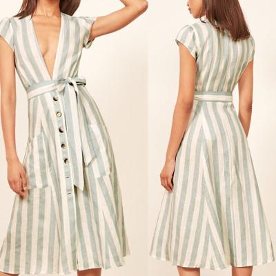 Chine Robes de toile du Midi de rayure de sexe de dames de Boho avec la robe de poche pour des femmes à vendre