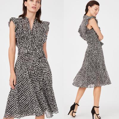 China Sommer Ruffle Polka Dot Midi Kleid Frauen Gelegenheitskleider Damen zu verkaufen