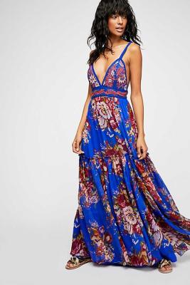 China 2018 Summer Women Sexy Maxi Dress Backless Fashion Casual Beautiful Kaftan Dress Strap for sale