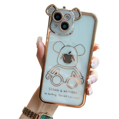 China New Design Phone Shockproof Case Diamond Fashionable Cute Bear Plated Sparkle All Lovely Shockproof Mobile Phone Phone Case for sale