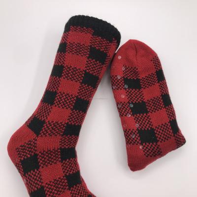 China Anti-slip Unisex Slipper socks Red and black plaid for sale