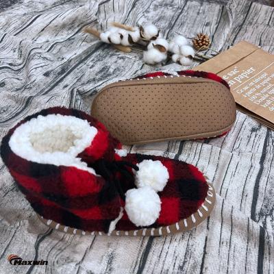 China Light Home Booties Sherpa Booties Unisex Winter Booties With Check Pattern Anti-slip for sale