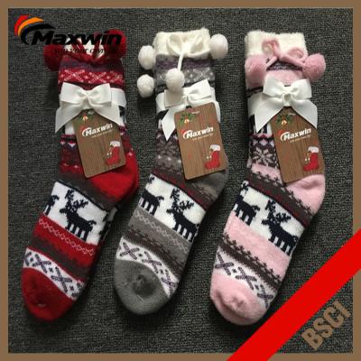 China Breathable Ladies home socks with pom-pom/with deer pattern for sale